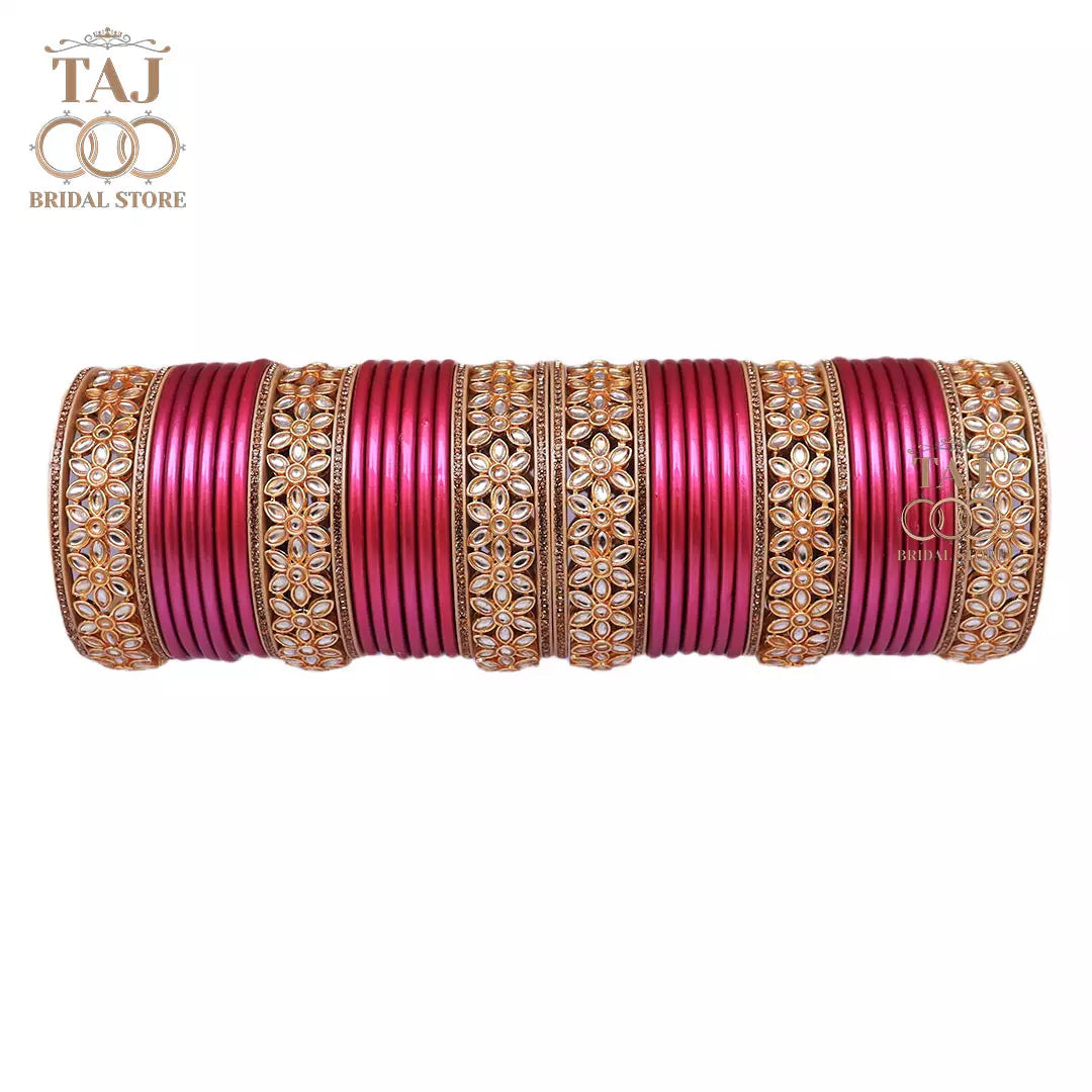 Lac Bangles for Wedding with Beautiful AD Metal Kada Taj Bridal Store
