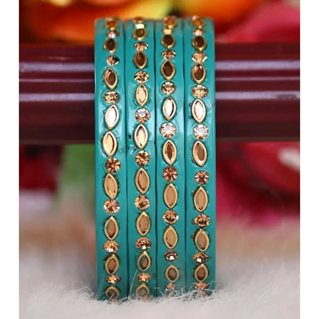 Jaipuri Lac Kada in Beautiful Kundan Design ( Pack of 4) Taj Bridal Store