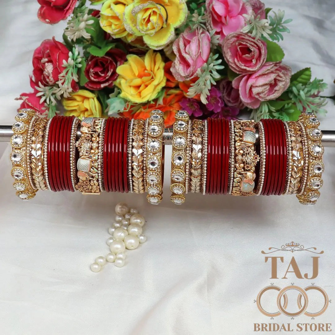 Royal Rajwadi Wedding Chura Set With Beautiful Latest Elephant Design Kada