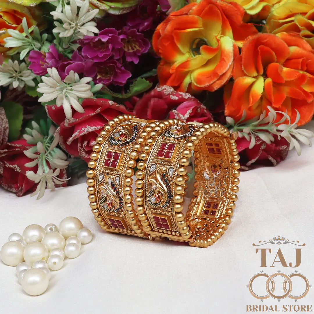 Rajwadi Metal Kada With Beautiful New Peacock Design (Pack of 2) Taj Bridal Store