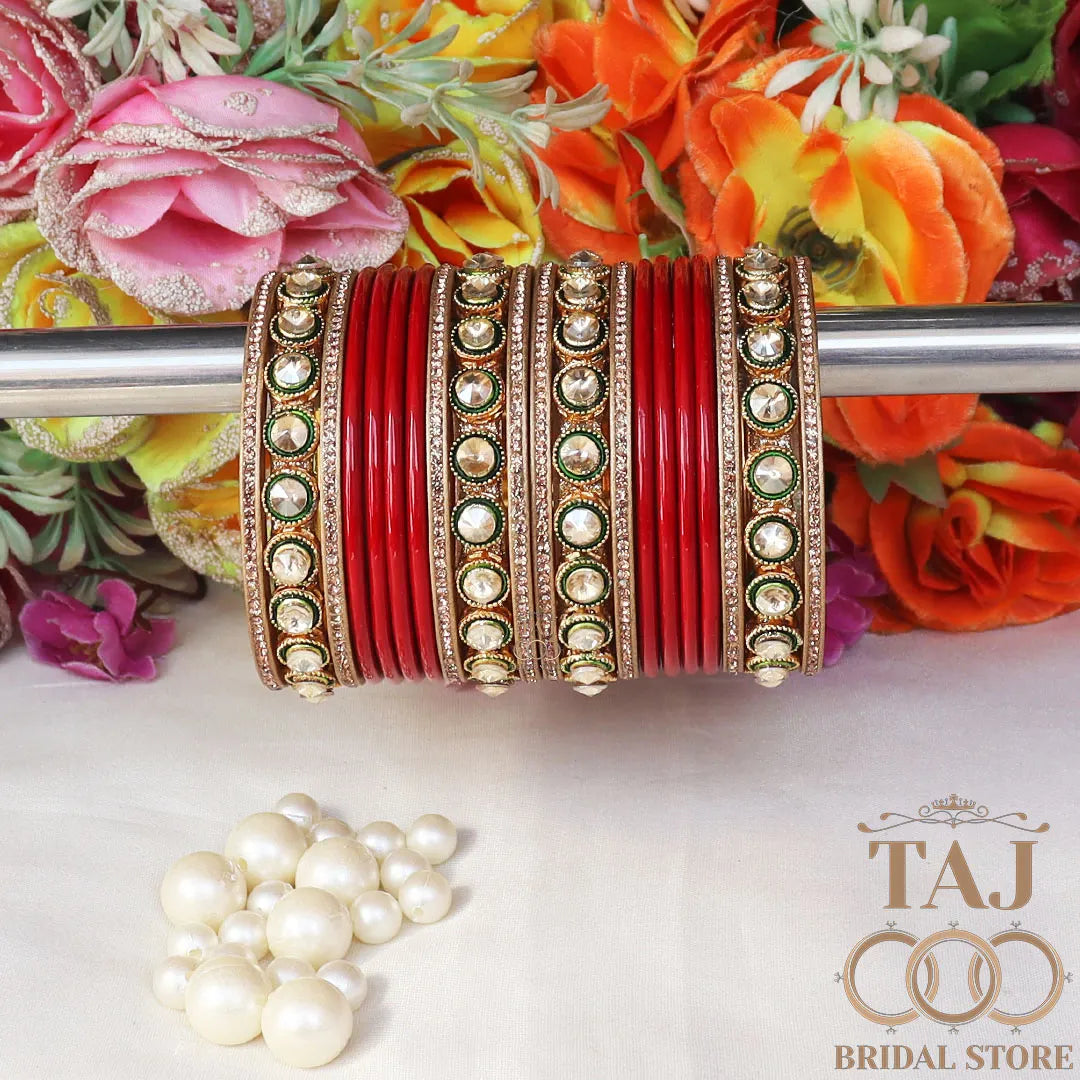 Rajasthani Lac Chura With Beautiful White Stone Work Metal Kada