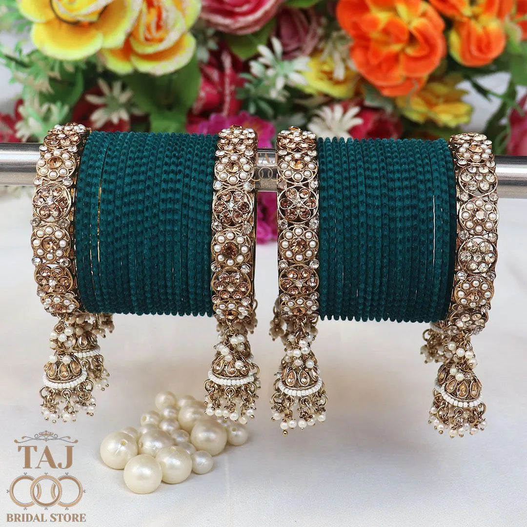 Rajwadi Semi Bridal Bangles Set With Beautiful Jhoomer Design Kada Taj Bridal Store