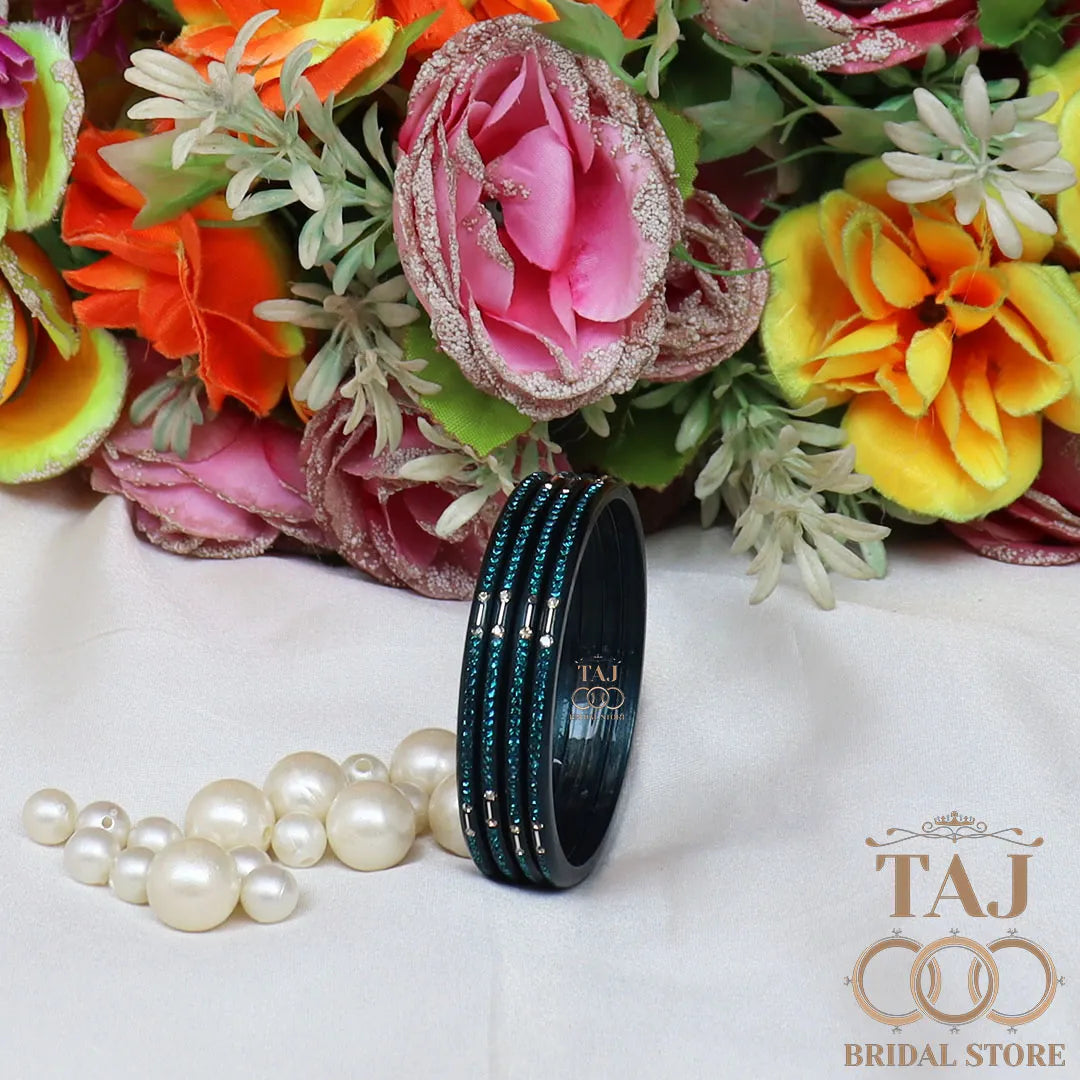 Rajasthani Lac Chudi With Beautiful Rhinestone Design (Pack of 4) Taj Bridal Store