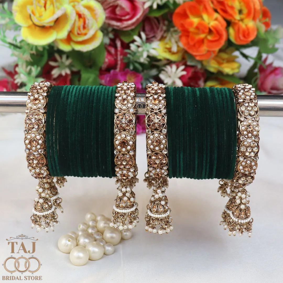 Rajwadi Semi Bridal Bangles Set With Beautiful Jhoomer Design Kada Taj Bridal Store