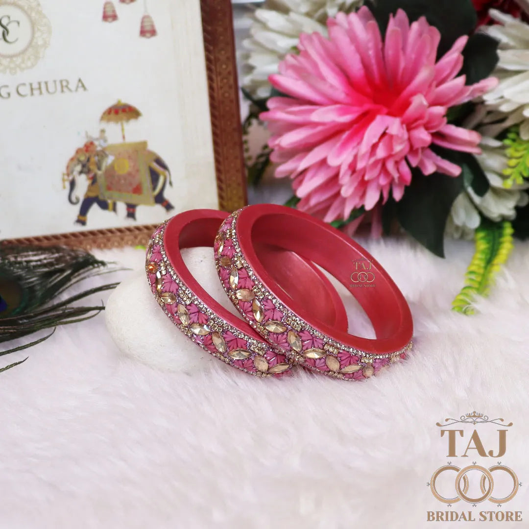 Jaipuri Stylish Lac Kada Bangles in Latest Kundan Rhinestones Design