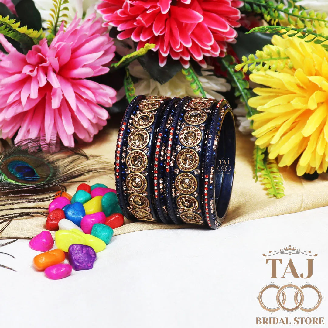 Designer Lac Bangle Set with Round Stones Design