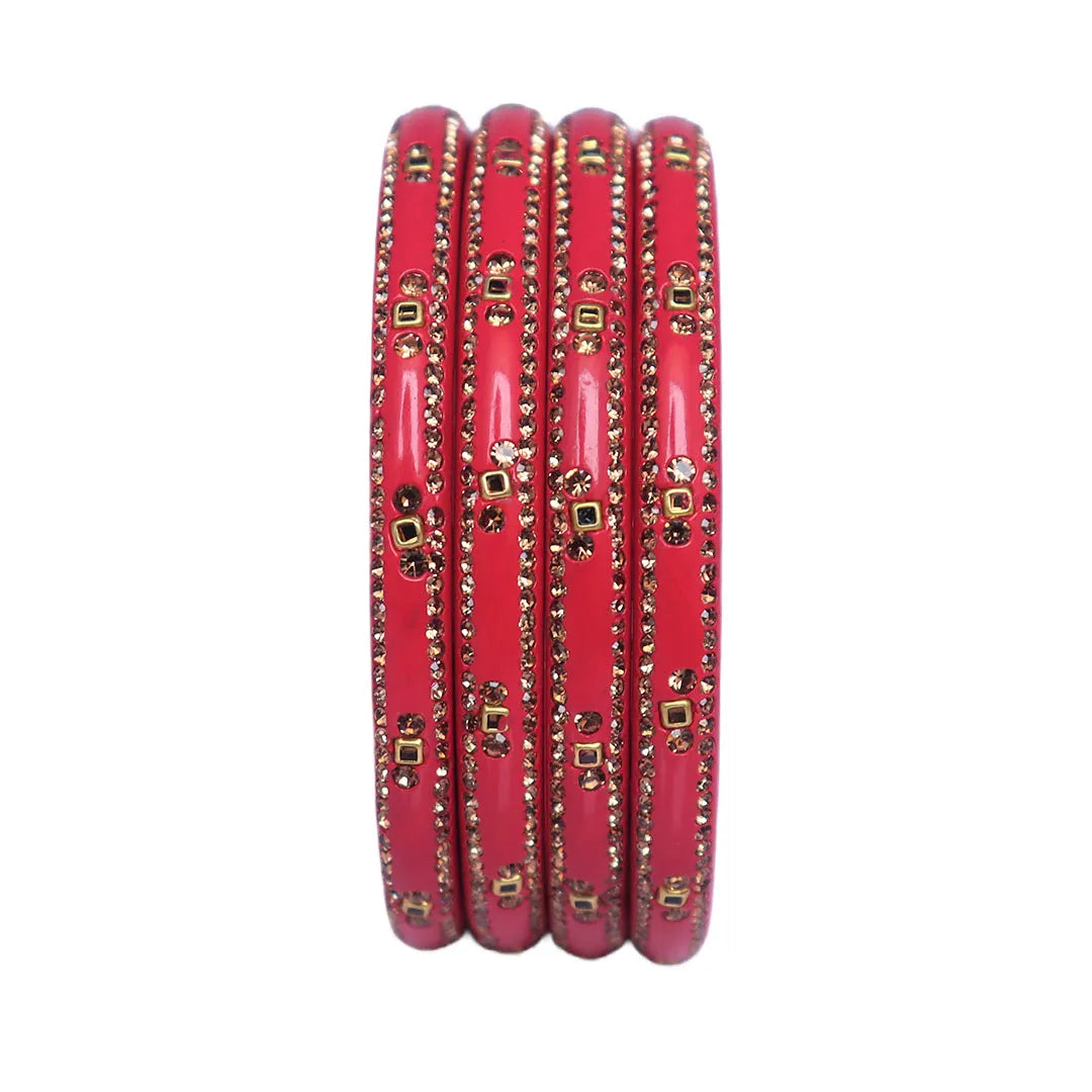 Lac Bangles with Beautiful Rhinestones Design (Pack of 4) Taj Bridal Store