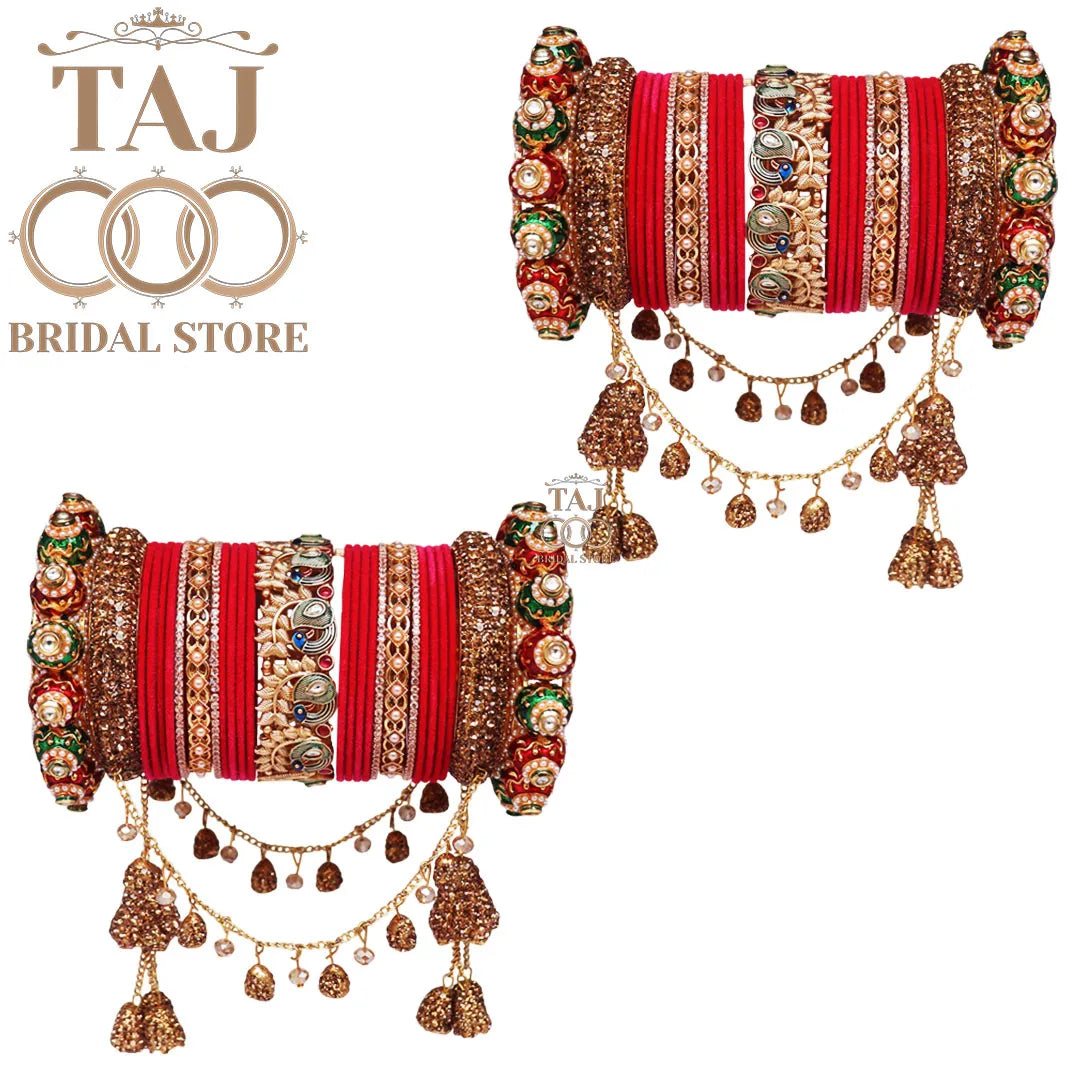 Peacock Design Rajwadi Wedding Bangles Set With Beautiful Jhula Latkan