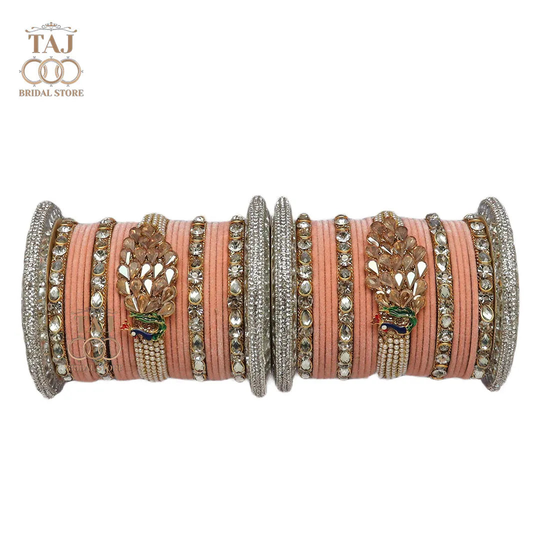 Rajwadi Bridal Bangles with Beautiful Peacock Design Taj Bridal Store