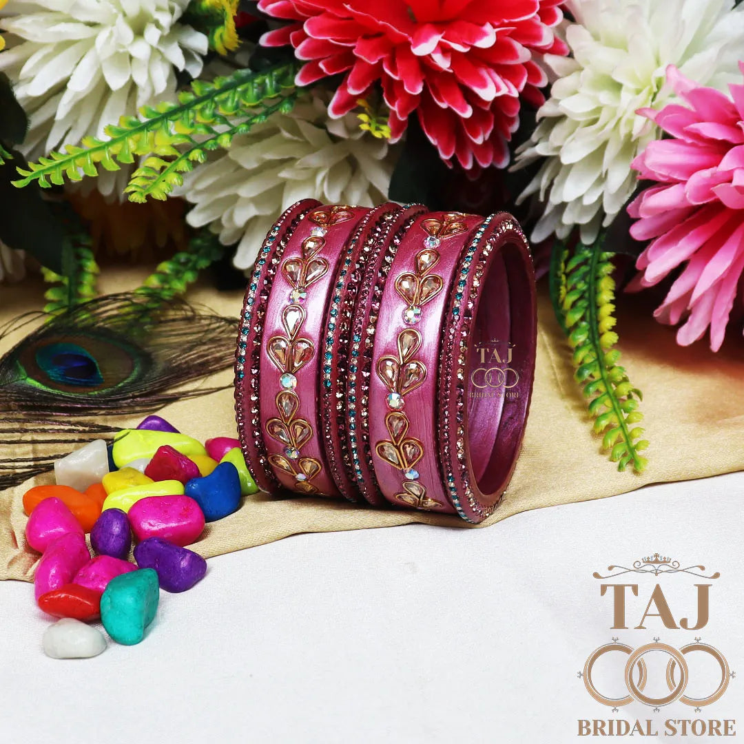 Karwa Chauth Special Lac Bangles Set With Kundan Design (Set of 6)