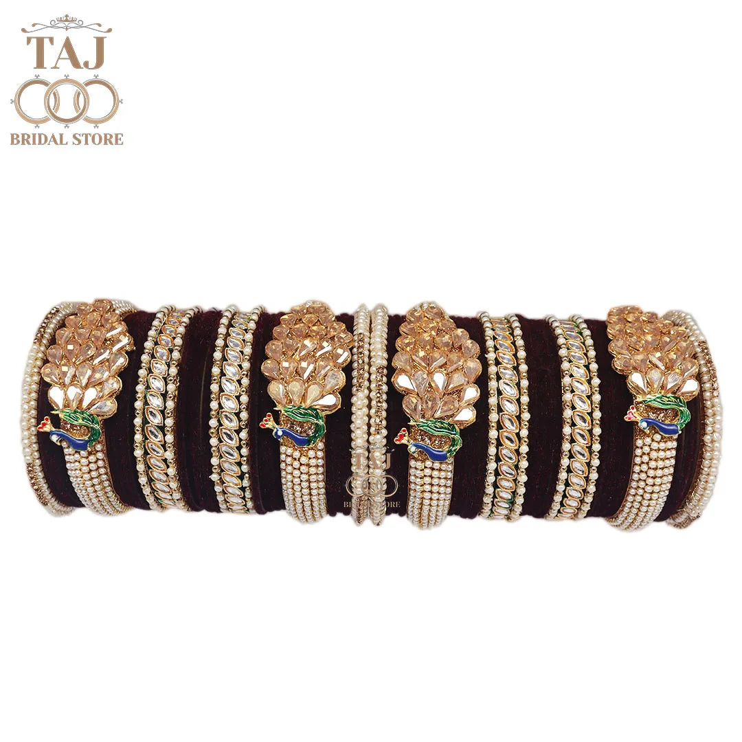 Rajwadi Wedding Bangles with Beautiful Peacock Design Taj Bridal Store