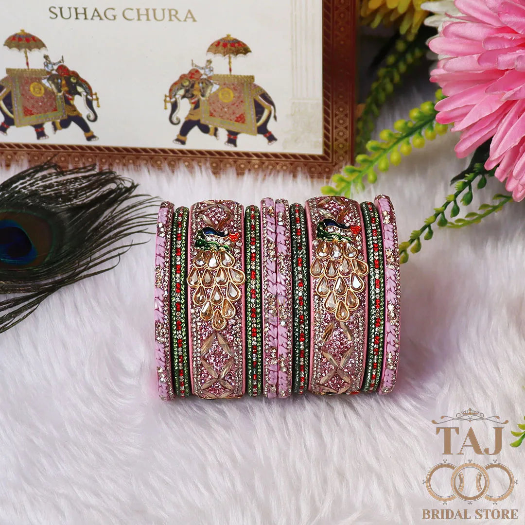 Luxurious Rajasthani Short Lac Bangles Set with Latest Peacock Design