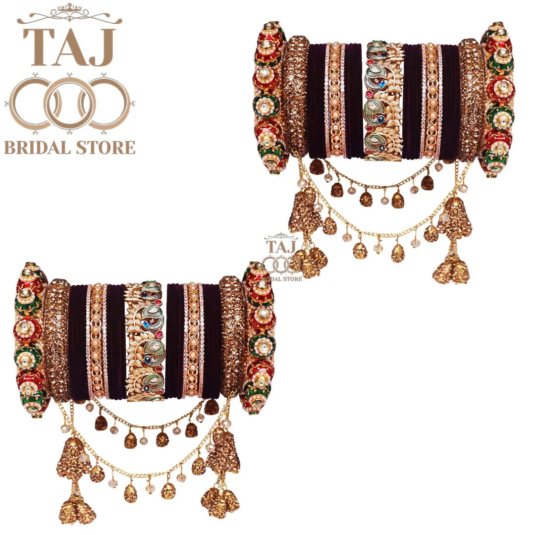 Peacock Design Rajwadi Wedding Bangles Set With Beautiful Jhula Latkan