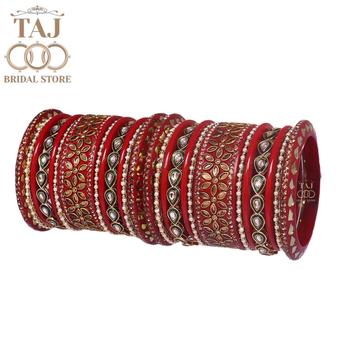 Lac Wedding Bangle Set with Beautiful Kundan Work Taj Bridal Store