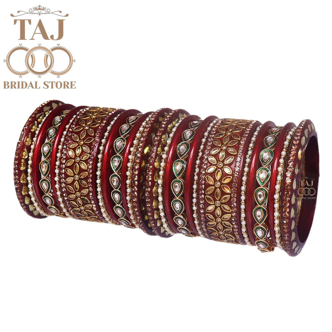 Lac Wedding Bangle Set with Beautiful Kundan Work Taj Bridal Store