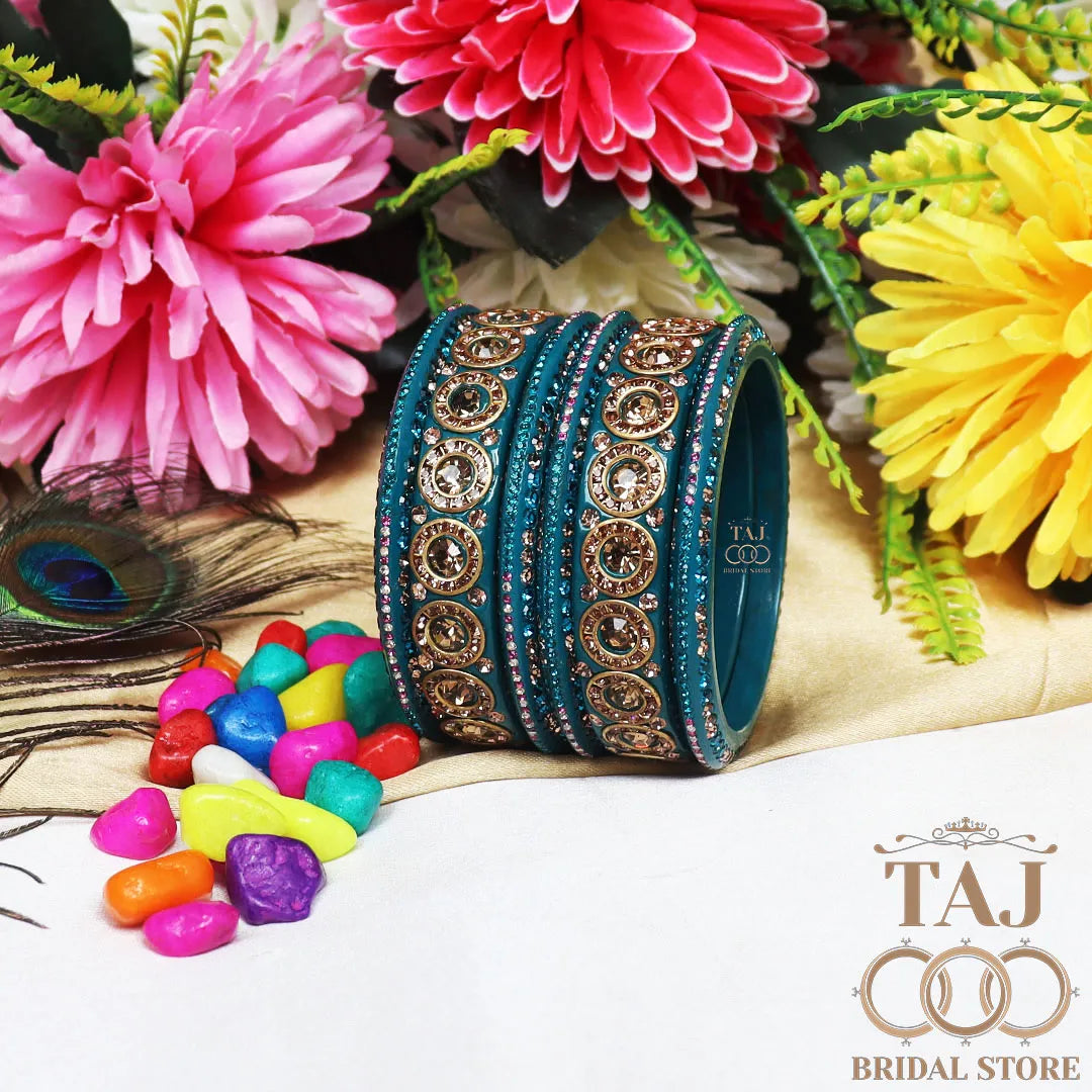 Designer Lac Bangle Set with Round Stones Design