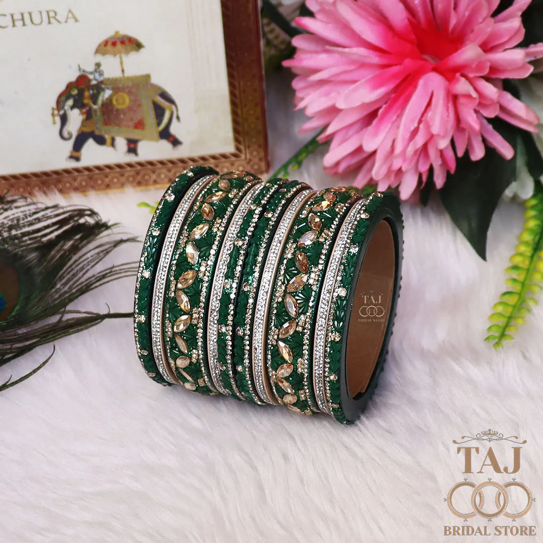 Women's Rajasthani Short Lac Bangles Set With Latest Kundan Design