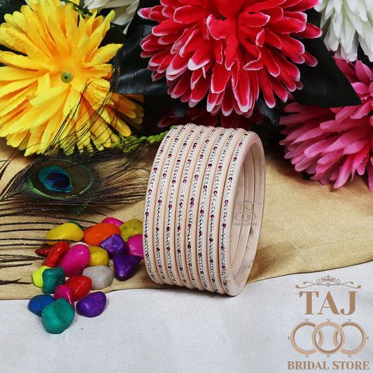 Elegant Lac Bangle Set with Rhinestones (Set of 8)