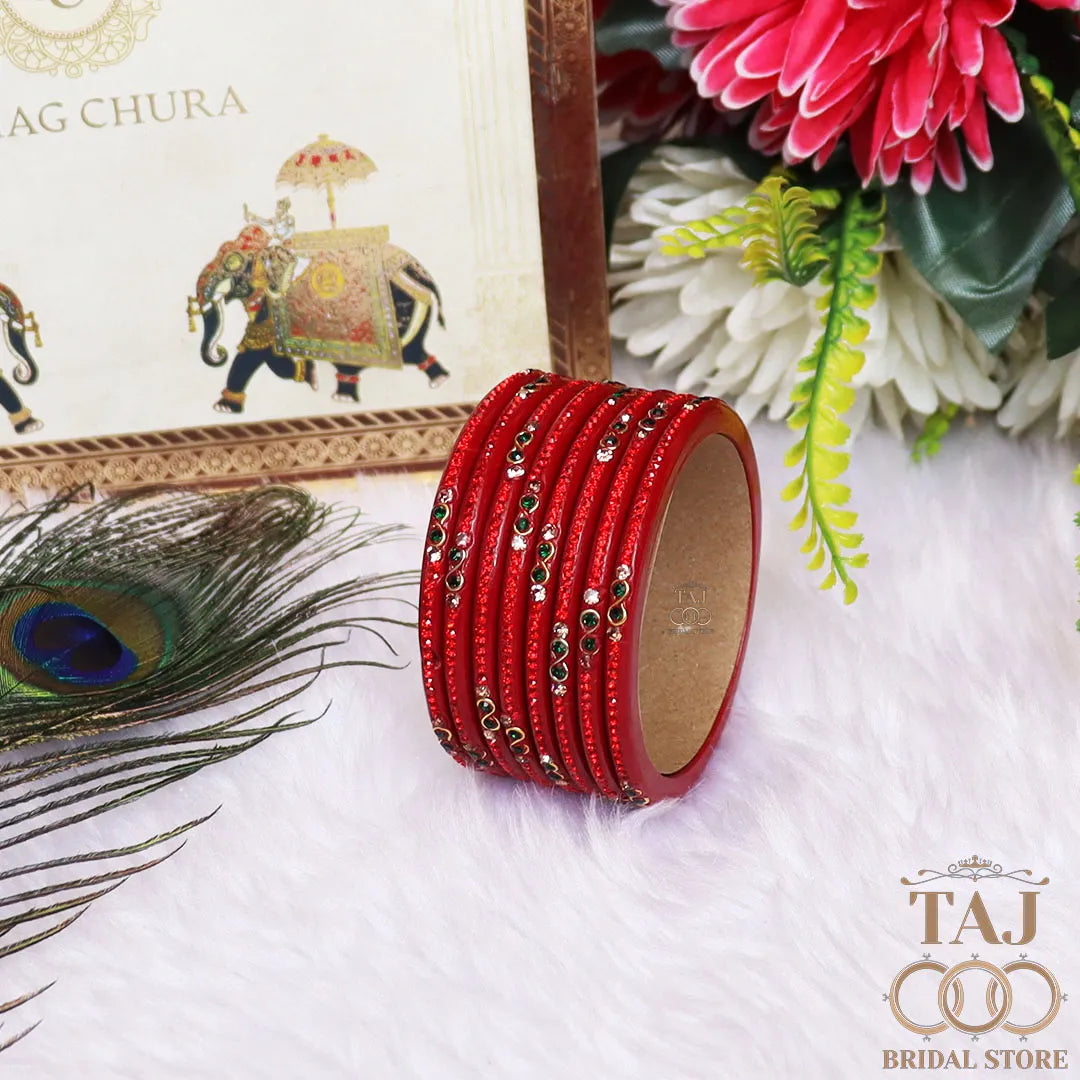 Designer Short Lac Bangles For Women With Latest Rhinestones Design