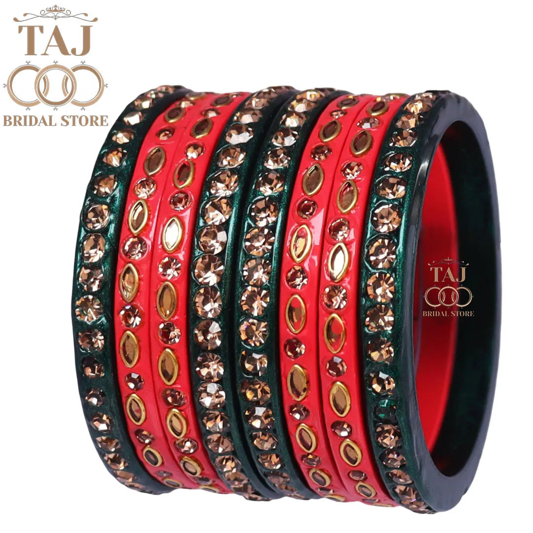 Marwadi Short Lac Chura With Beautiful White Stone And Kundan Design (Set of 8)