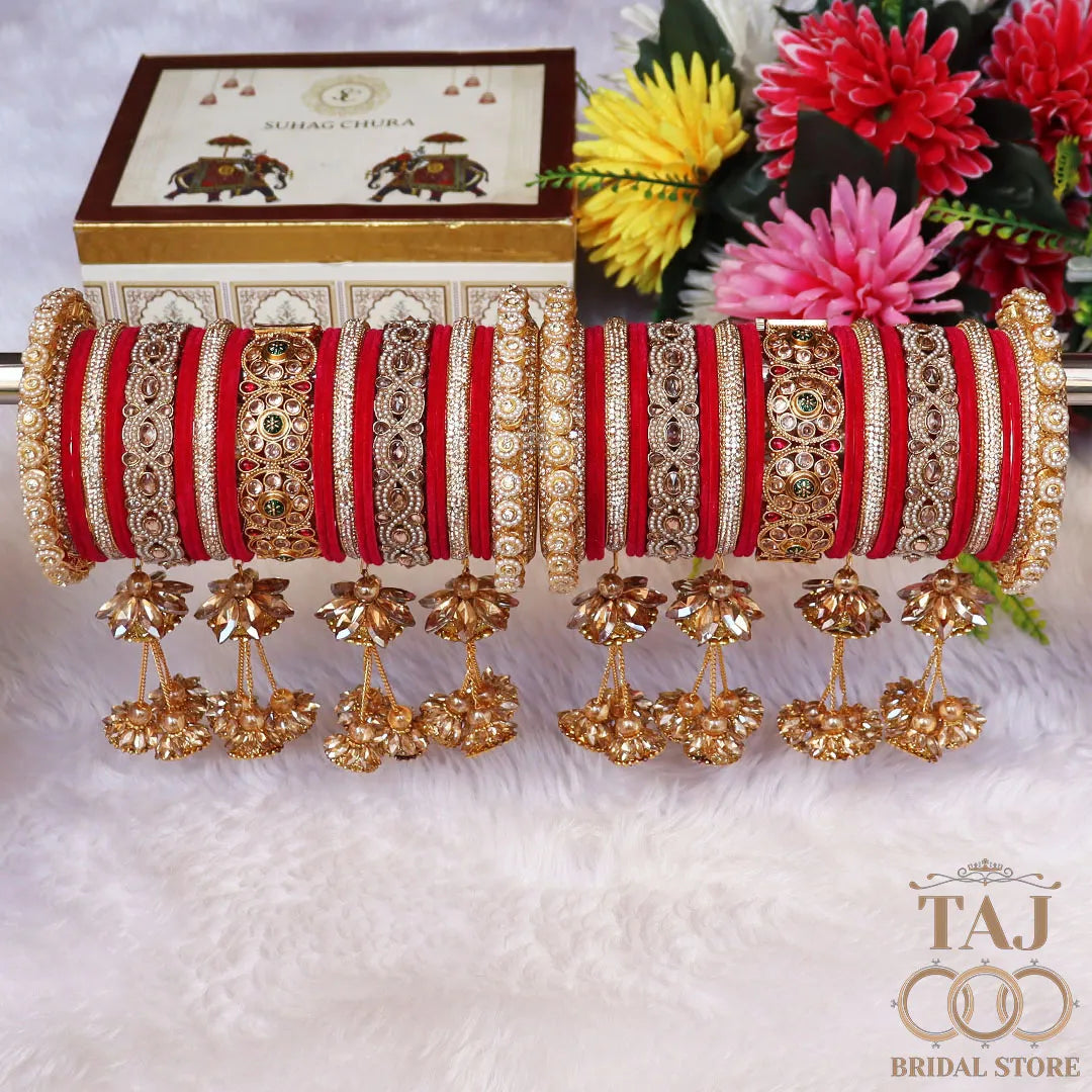 Rajwadi Style Bridal Bangles Set With Latest Traditional Hangings