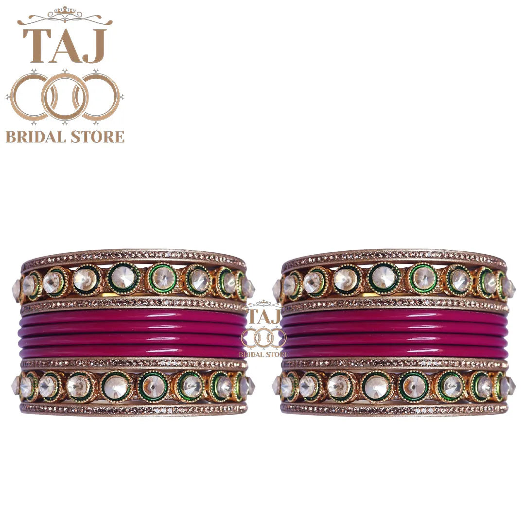 Rajasthani Lac Chura With Beautiful White Stone Work Metal Kada