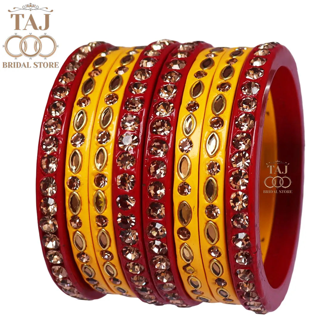 Marwadi Short Lac Chura With Beautiful White Stone And Kundan Design (Set of 8)