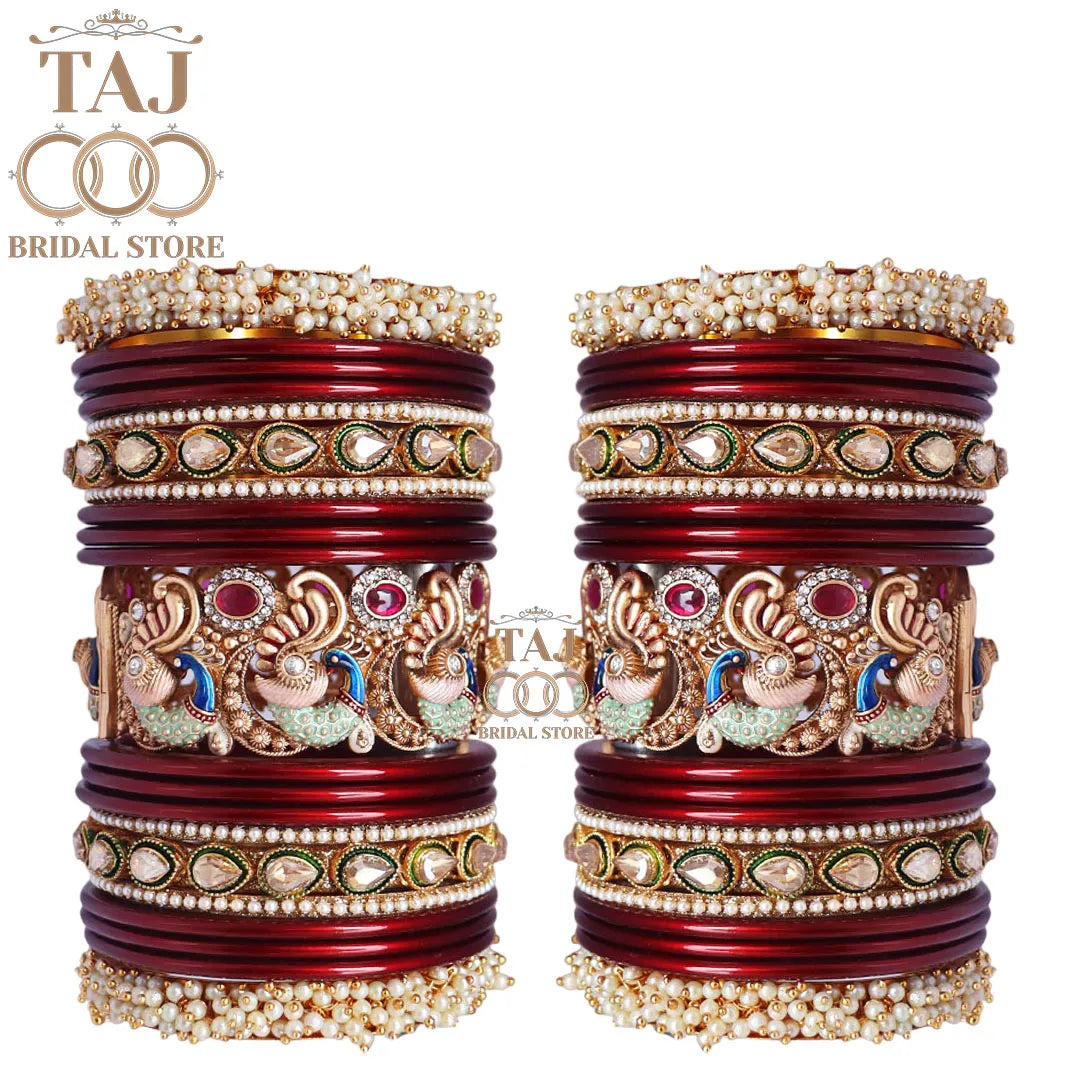 Rajasthani Traditional Bridal Chuda Set With Beautiful Peacock Design Brass Kada