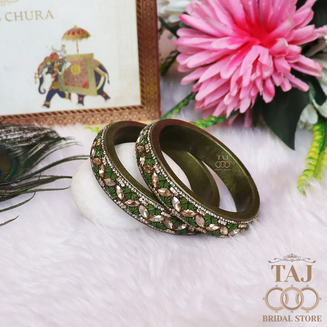 Jaipuri Stylish Lac Kada Bangles in Latest Kundan Rhinestones Design