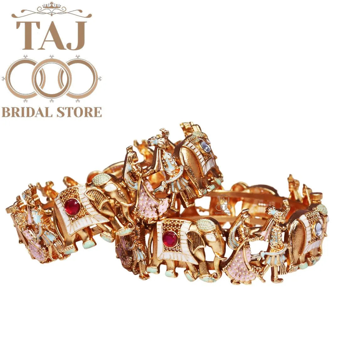 Stylish Metal Bangles With Beautiful Elephant and Dulha-Dulhan Design (Set Of 2)