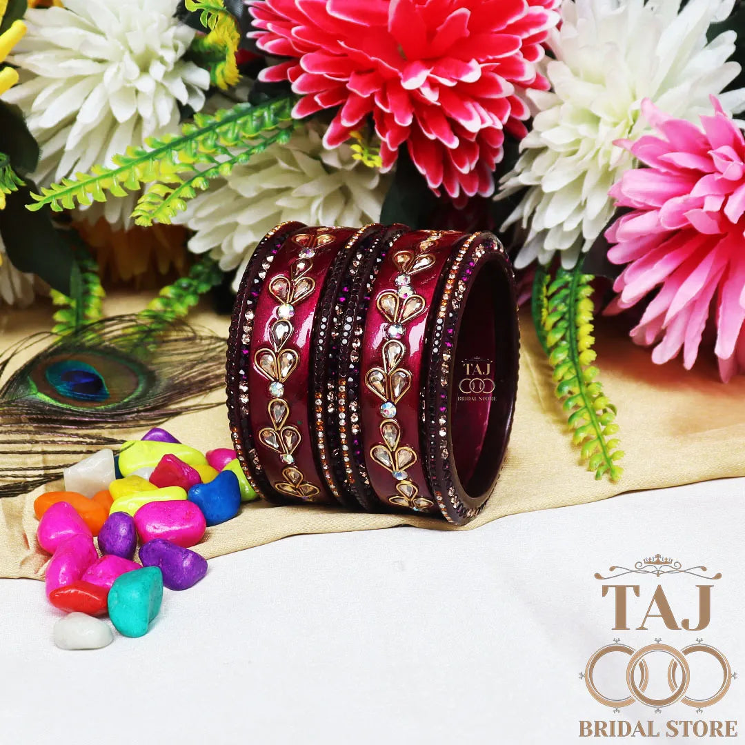 Karwa Chauth Special Lac Bangles Set With Kundan Design (Set of 6)