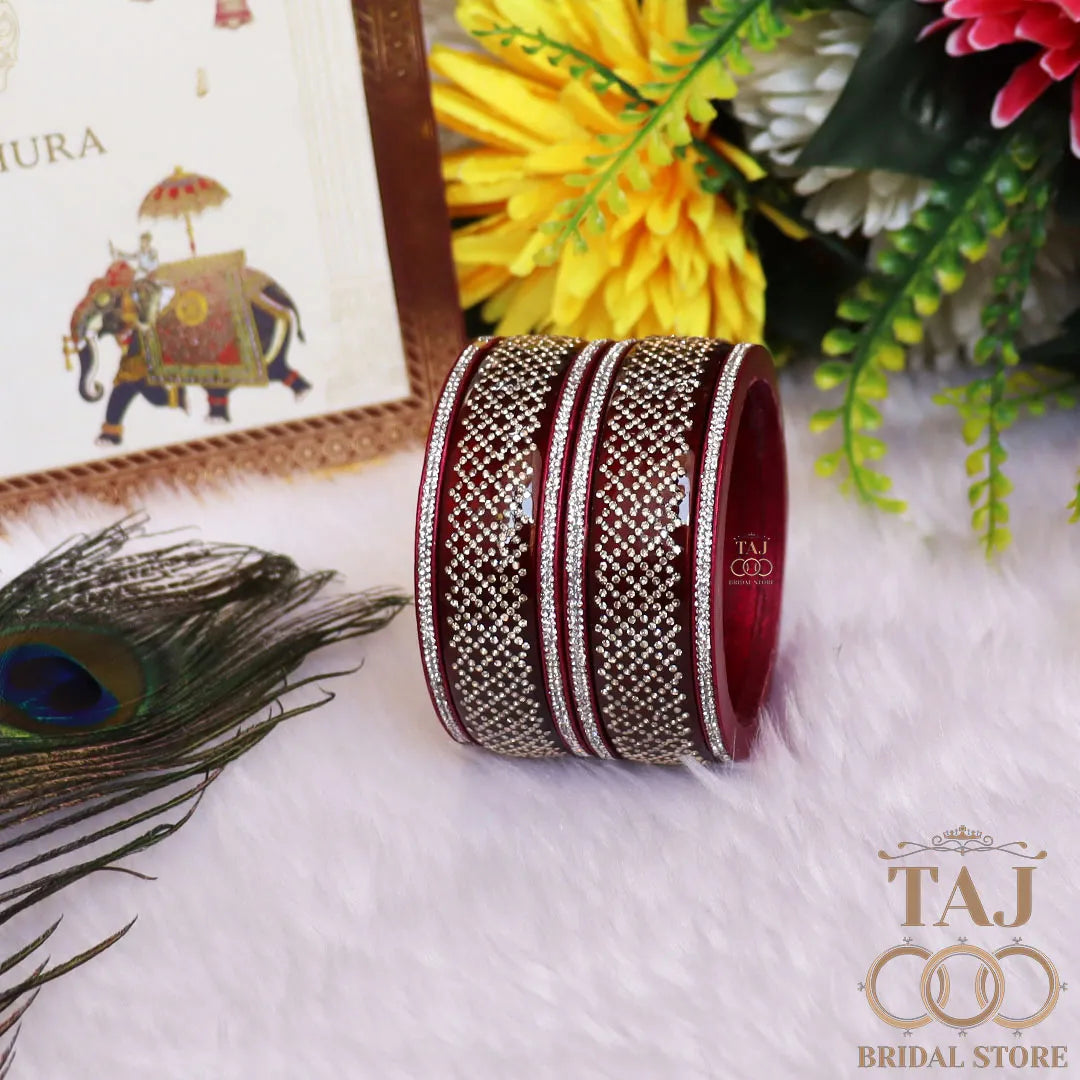 Premium Jaipuri Short Lac Bangles Set with Best Rhinestones Design