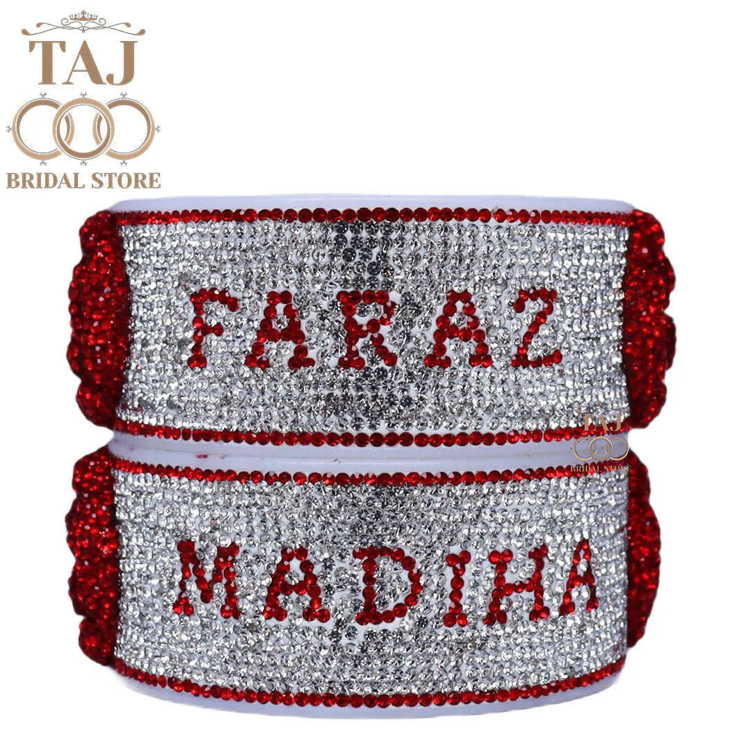 Name Kada with Beautiful Embossed Flower (Pack of 2) Taj Bridal Store
