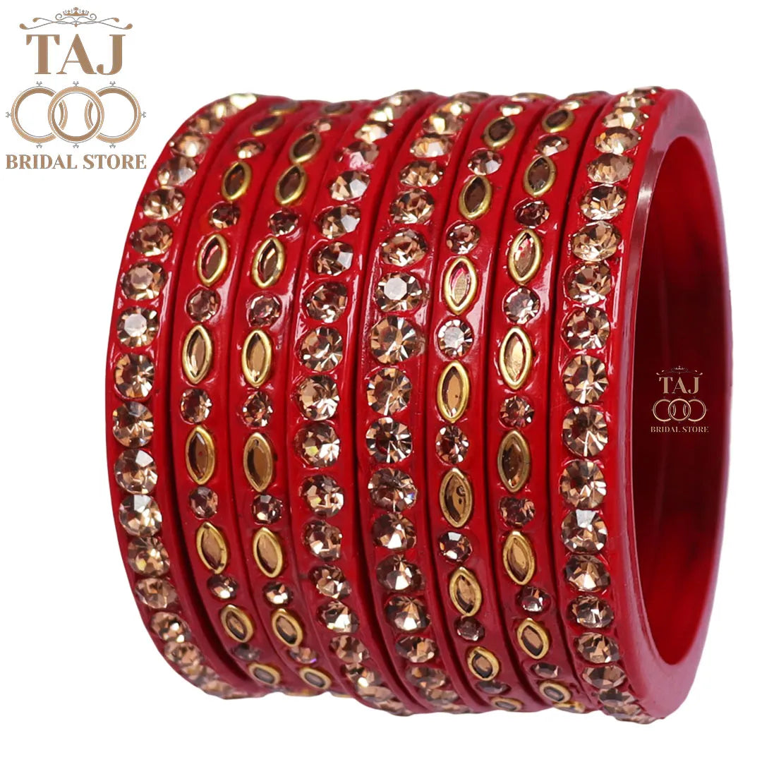 Marwadi Short Lac Chura With Beautiful White Stone And Kundan Design (Set of 8)