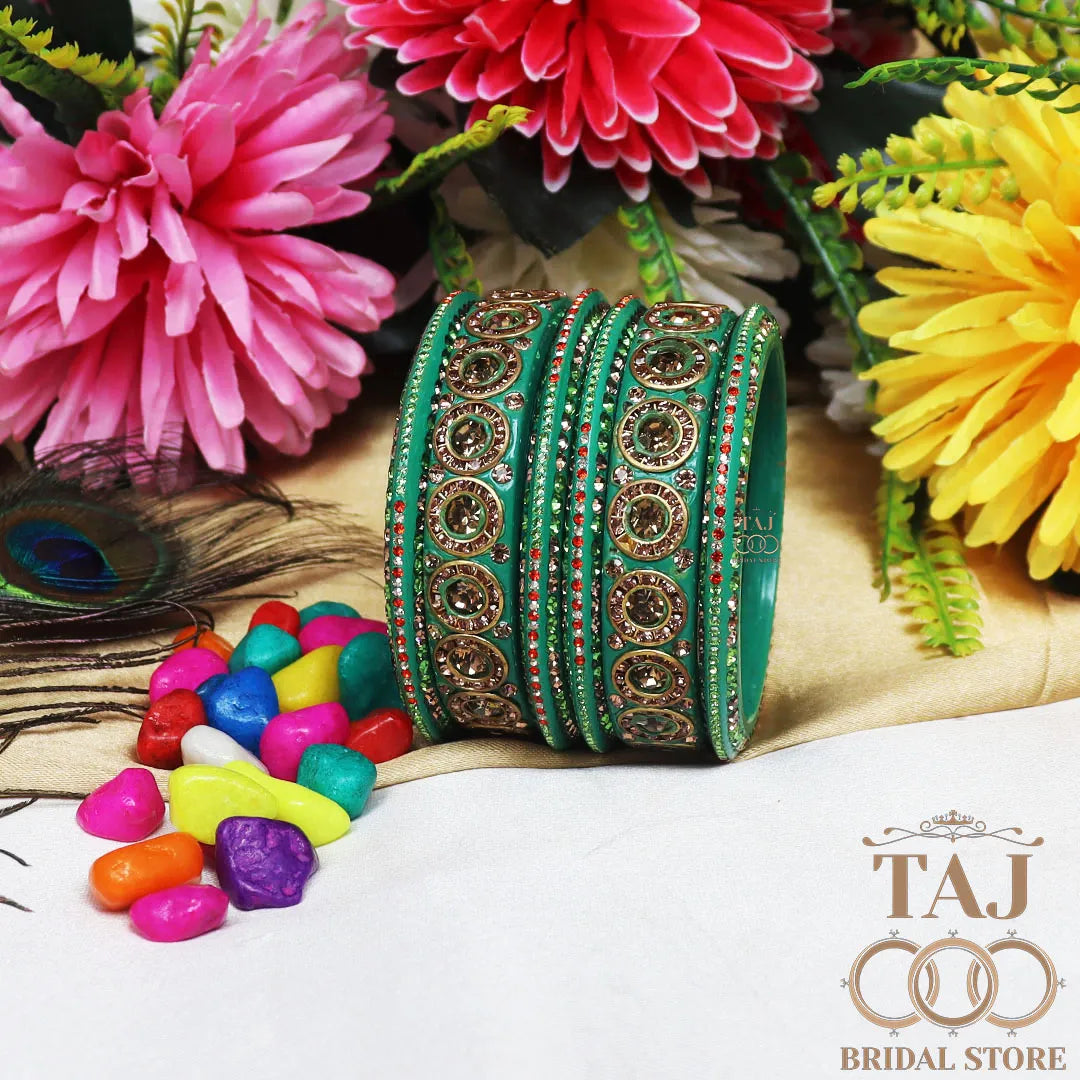 Designer Lac Bangle Set with Round Stones Design
