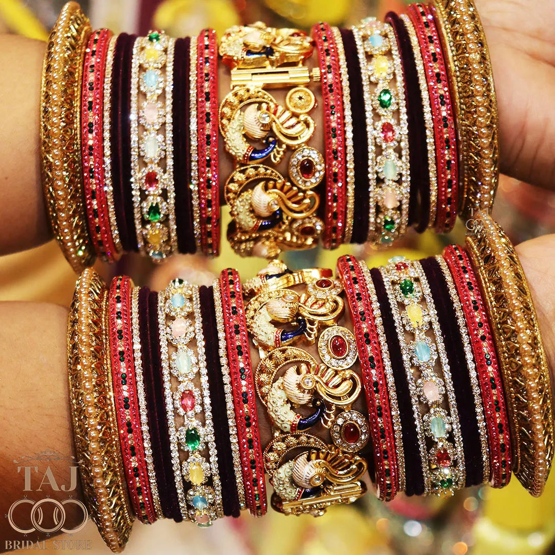 Royal Rajwadi Bangle Set with Peacock Motifs