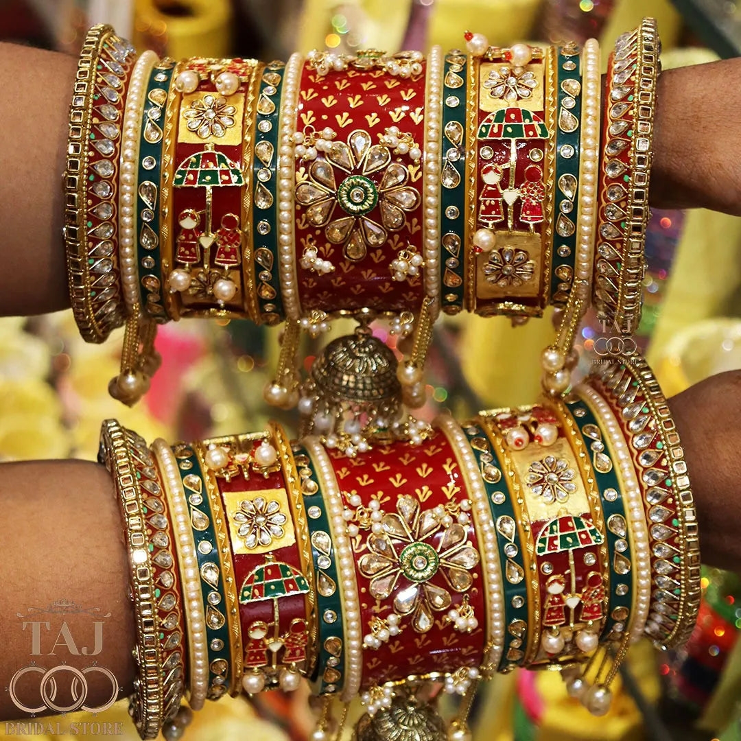 Rajwadi Wedding Chuda With Beautiful Umbrella Design Kada And Jhoomer Design