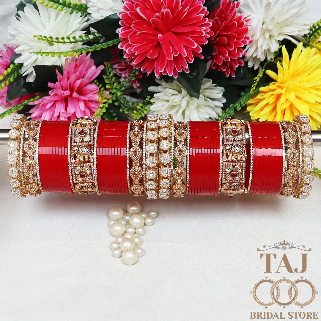 Karwa Chauth Special Punjabi Red Bridal Chura Set with Elephant Motifs