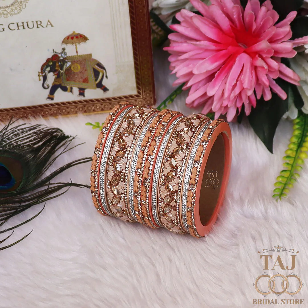 Women's Rajasthani Short Lac Bangles Set With Latest Kundan Design