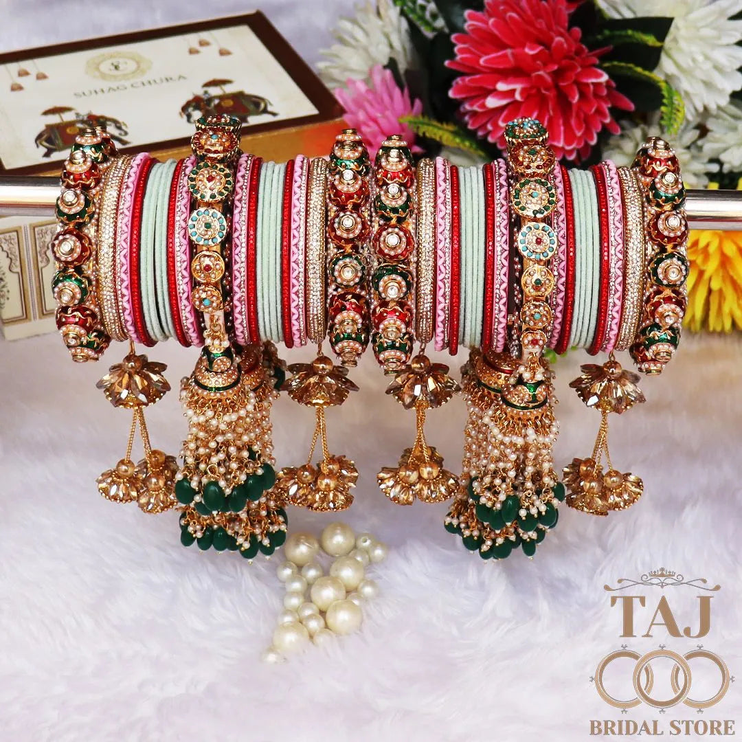 Premium Traditional Bridal Bangles Set with Beautiful Hanging Design