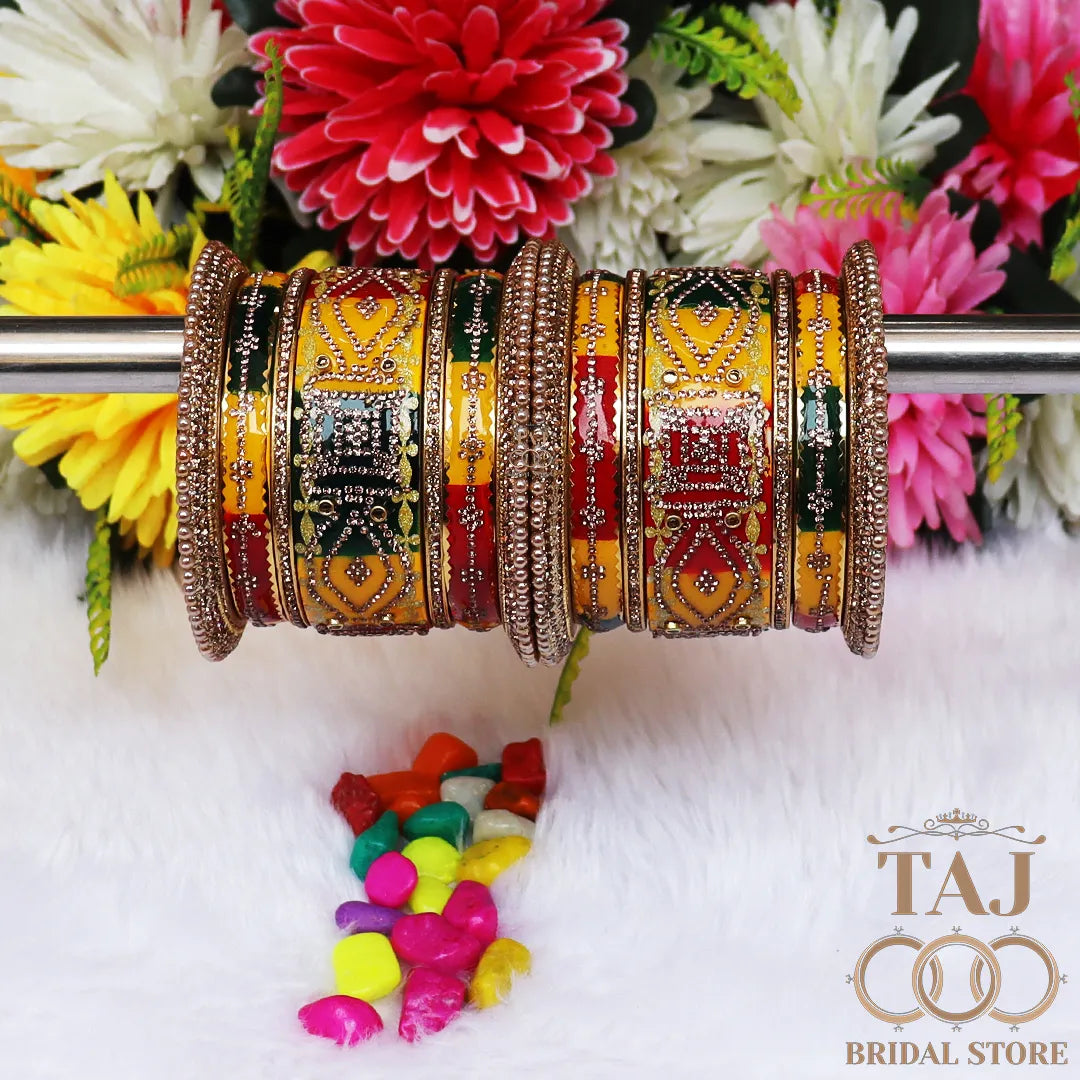 Handmade Lac Bridal Bangles in Traditional Rhinestones Unique Design