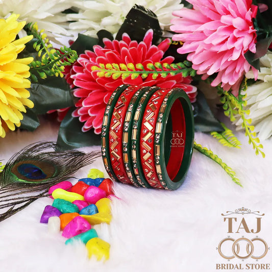 Jaipuri Lac Bangles with Beautiful Kundan Design (Pack of 6)