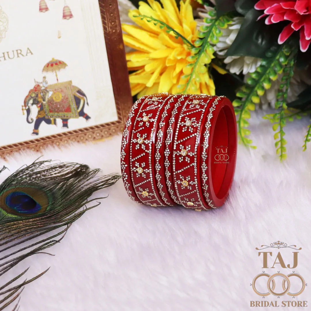 Premium Designer Short Lac Bangles Set with Latest Rhinestones Design
