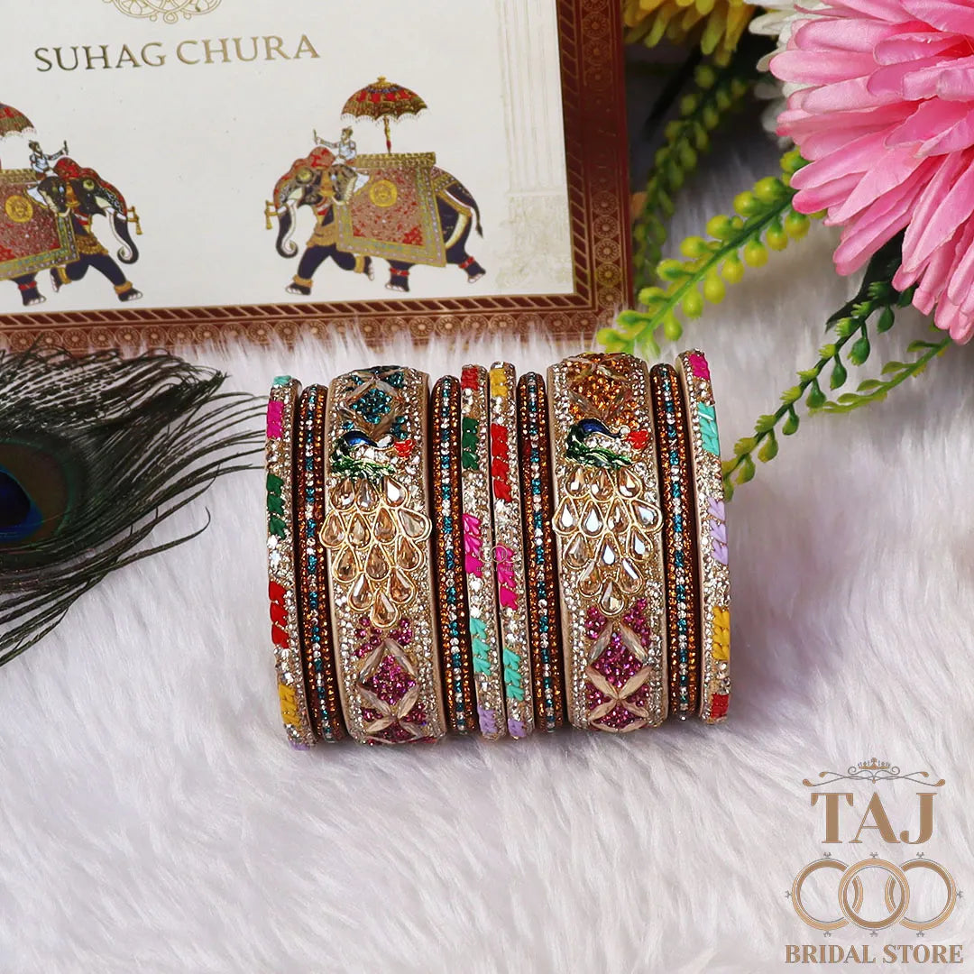 Luxurious Rajasthani Short Lac Bangles Set with Latest Peacock Design
