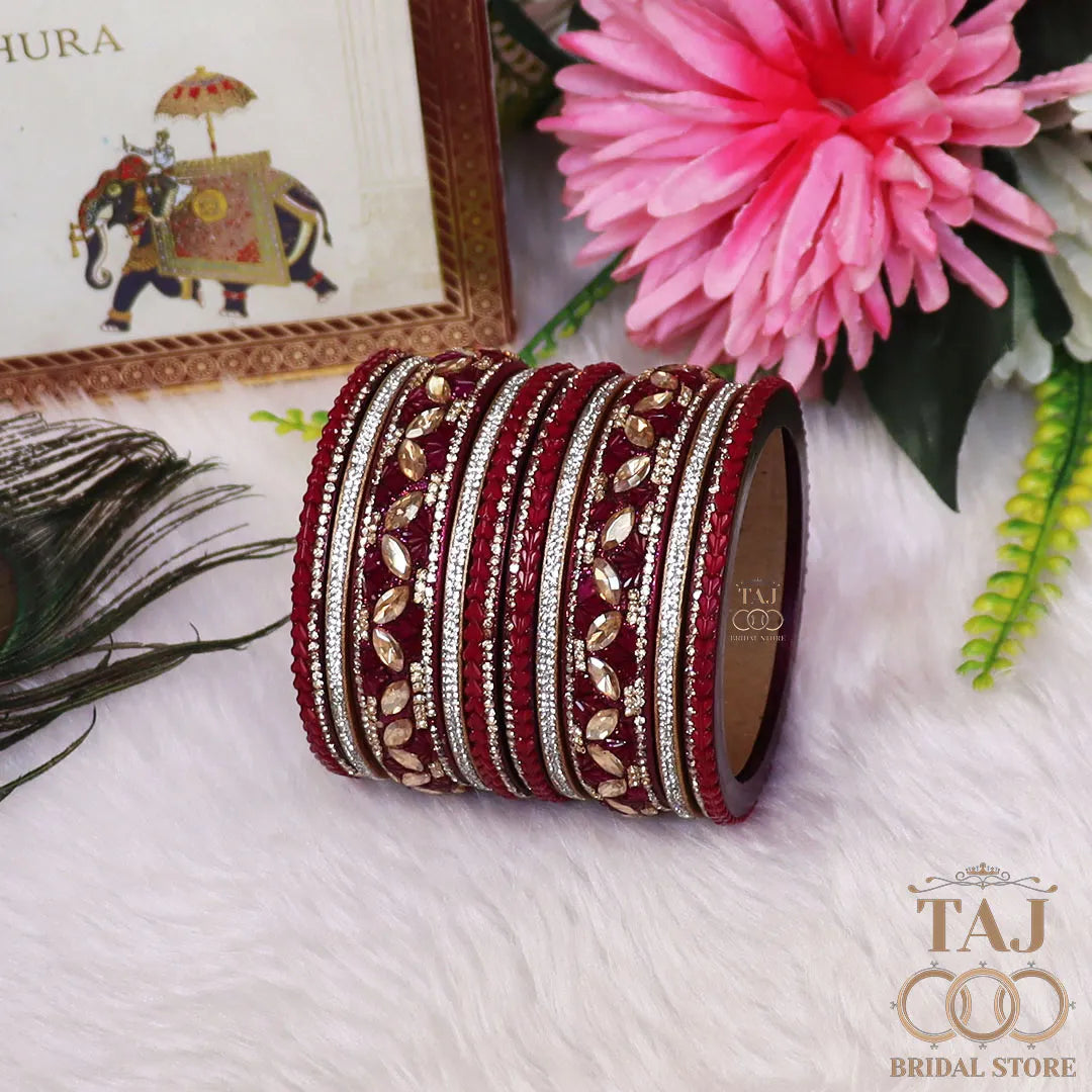 Women's Rajasthani Short Lac Bangles Set With Latest Kundan Design