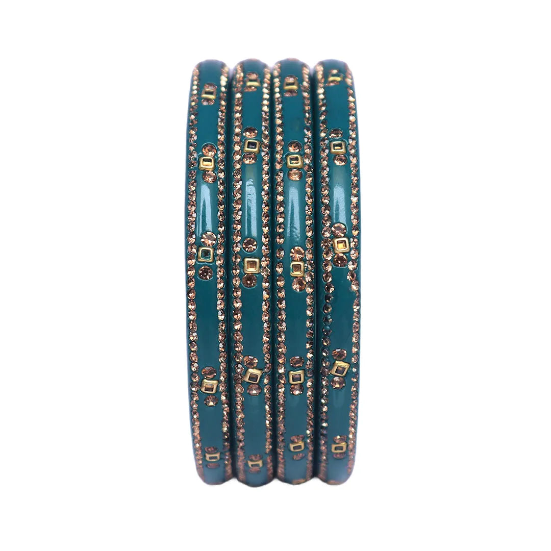 Lac Bangles with Beautiful Rhinestones Design (Pack of 4) Taj Bridal Store