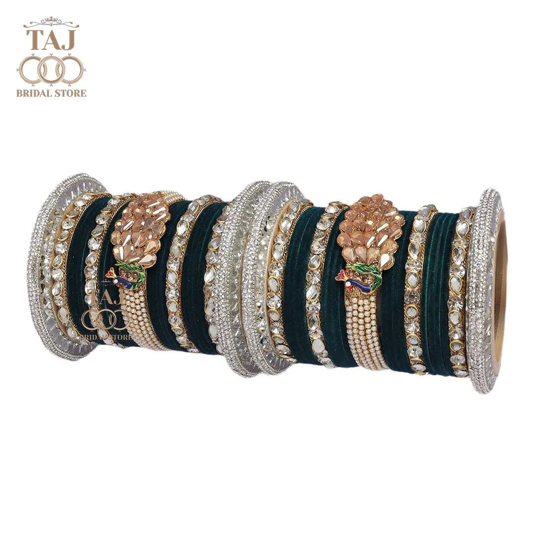 Rajwadi Bridal Bangles with Beautiful Peacock Design Taj Bridal Store
