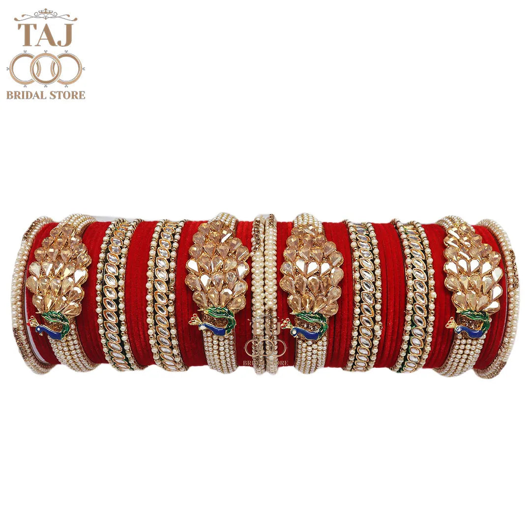 Rajwadi Wedding Bangles with Beautiful Peacock Design Taj Bridal Store