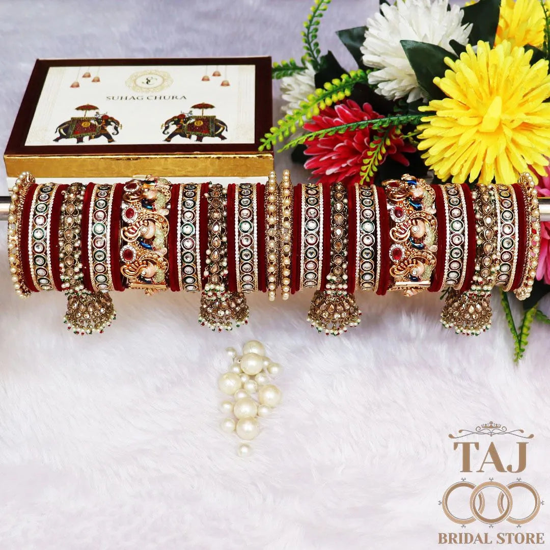 Premium Jhoomer Latkan Wedding Bangles Set With Peacock Design