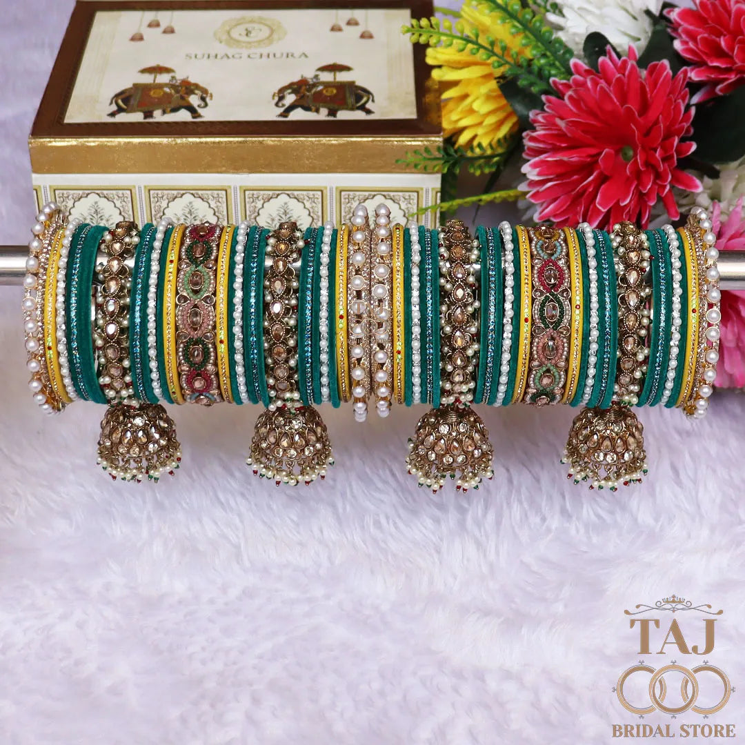 Luxurious Wedding Bangles Set With Best Kundan and Jhoomer Design